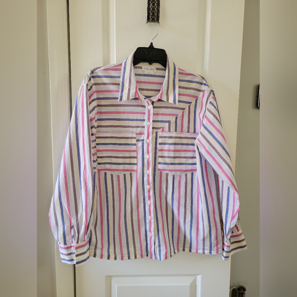 Lovers and Friends Shep Button Up Long Sleeve Top Mixed Stripe Size Large